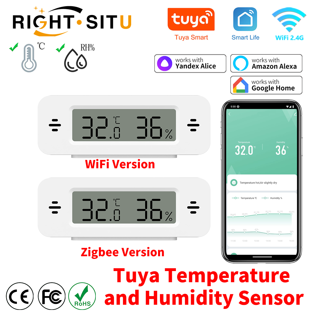 Home Automation Ideas - Tuya WiFi Zigbee Mini Temperatuur-vochtigheidssensor voor